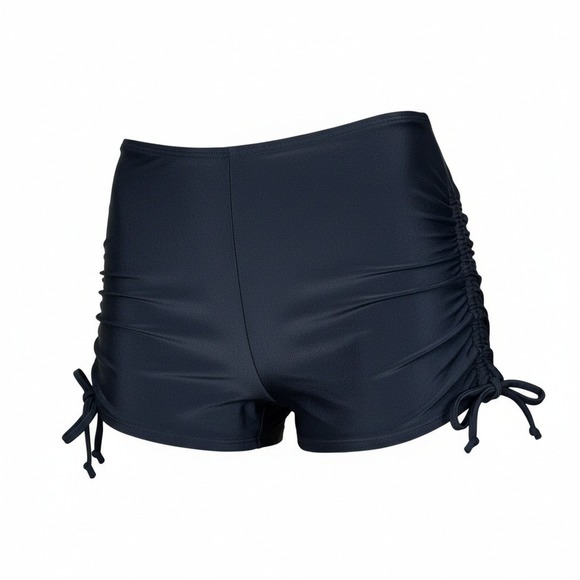 New XLarge Black Adjustable Swim Shorts Bottoms Bikini Mid-Rise Booty Drawstring - Picture 2 of 6
